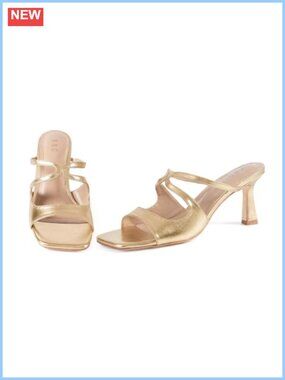 Faux Leather Kitten Heel Sandals Square Toe Slip-On Women Heels